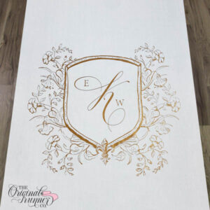 Elevate your wedding decor with this lovely floral crest, a perfect addition to your special day. The double shield detail, surrounded by delicate leaves with a hand-drawn feel, creates an organic and enchanting touch to your wedding ambiance. "EKW" wedding logo.