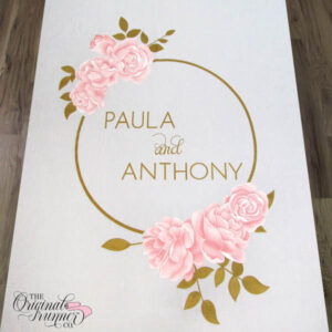 Embrace the opulence of our gold circle frame, adorned with delicately hand-painted golden leaves that lend a touch of luxury. The names (or initials) are meticulously crafted, surrounded by beautifully rendered soft pink roses. This design is a testament to elegance and romance, making it the perfect choice for your special occasion. Personalized unique wedding decor.